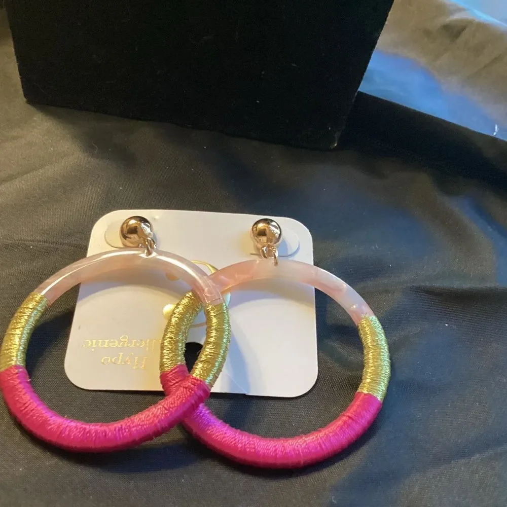 Pink and Gold Hoop Pierced Earrings